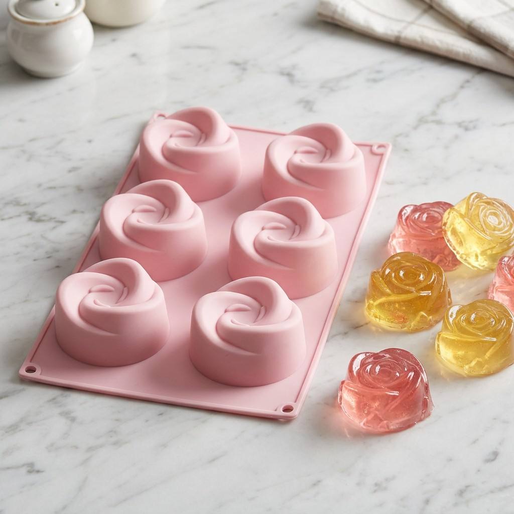 Eco Soap - Cetakan Silikon Bunga Mawar 6 Lubang
